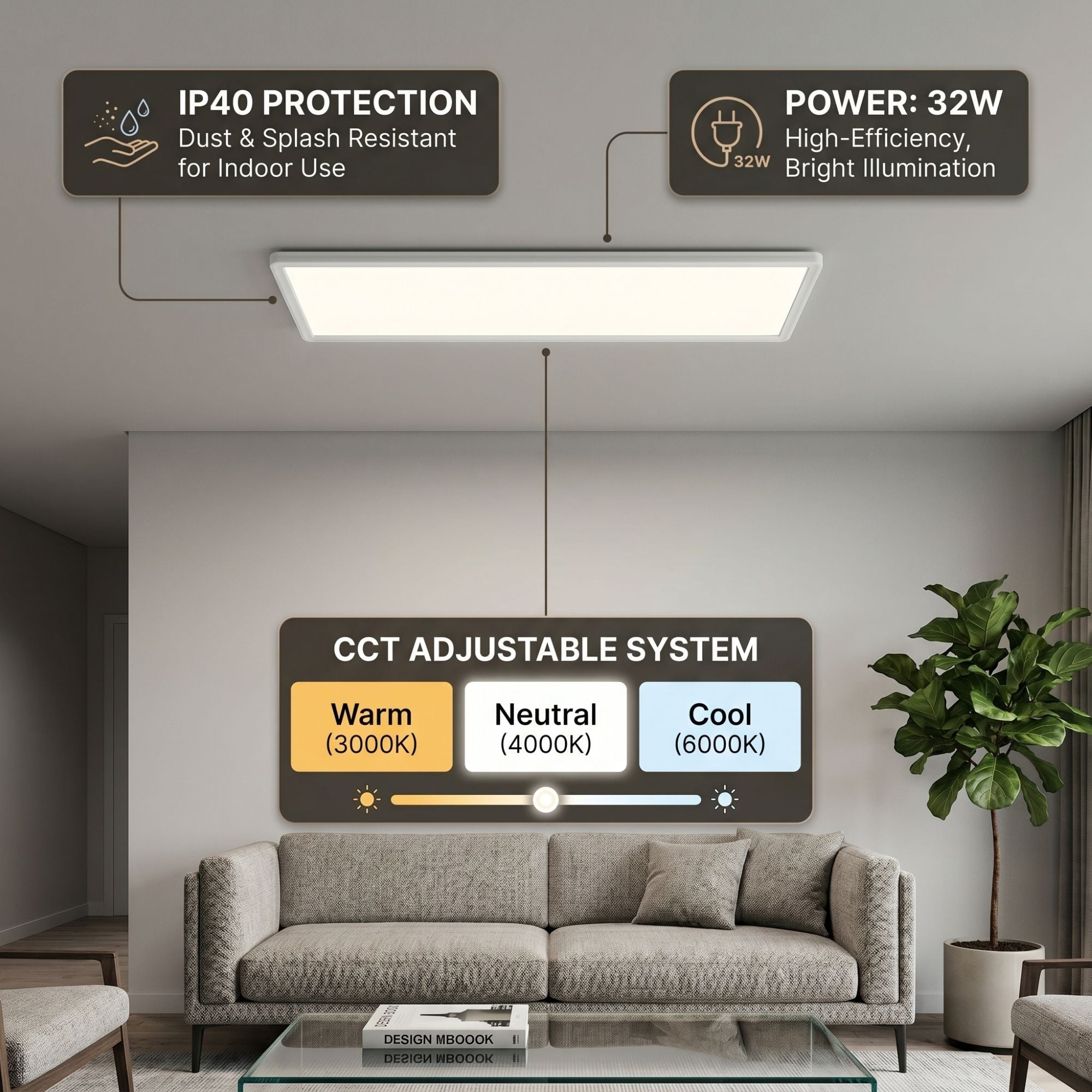 Panel LED Slim - 98x20 cm - CCT - 32W - IP40 (8)