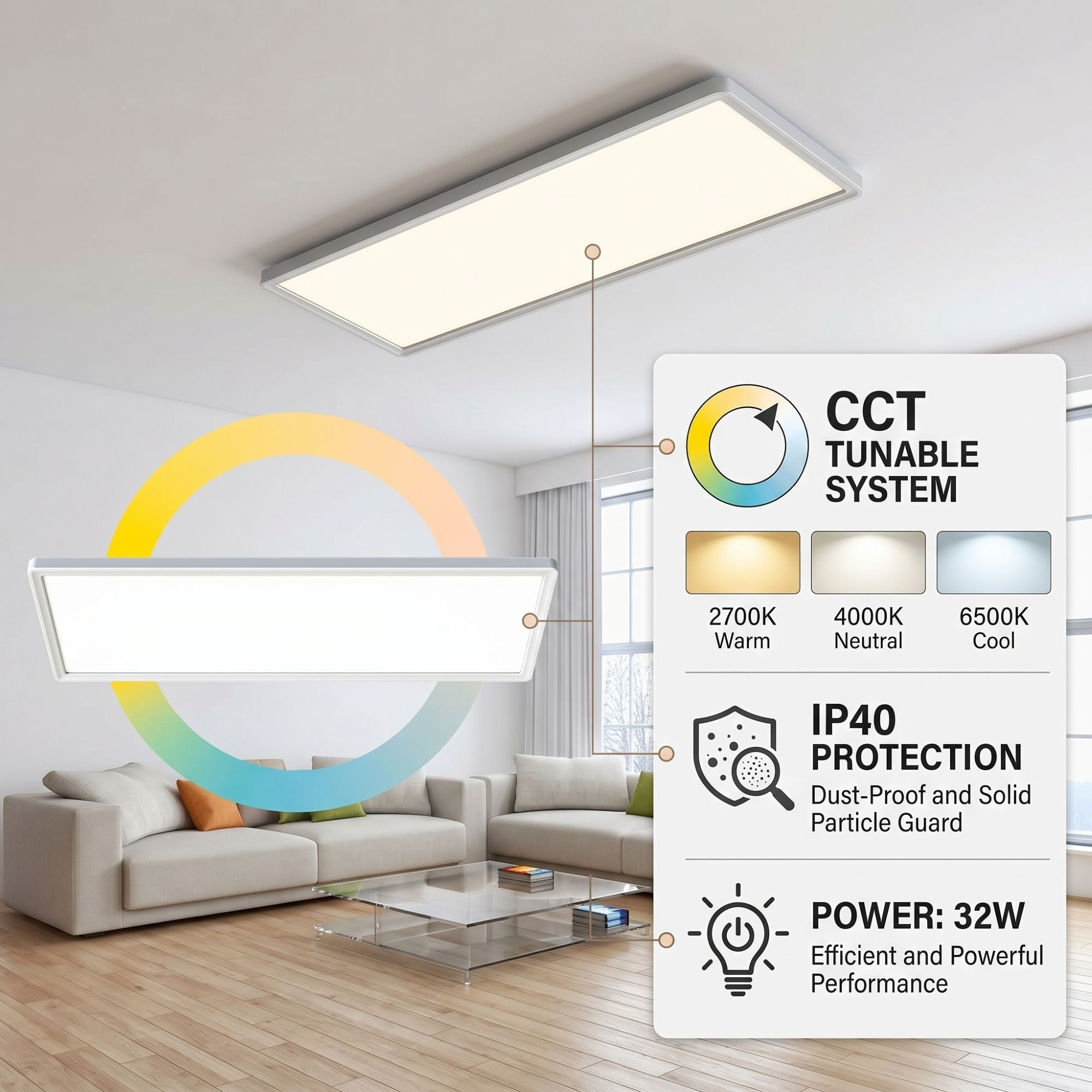 Panel LED Slim - 98x20 cm - CCT - 32W - IP40 (10)