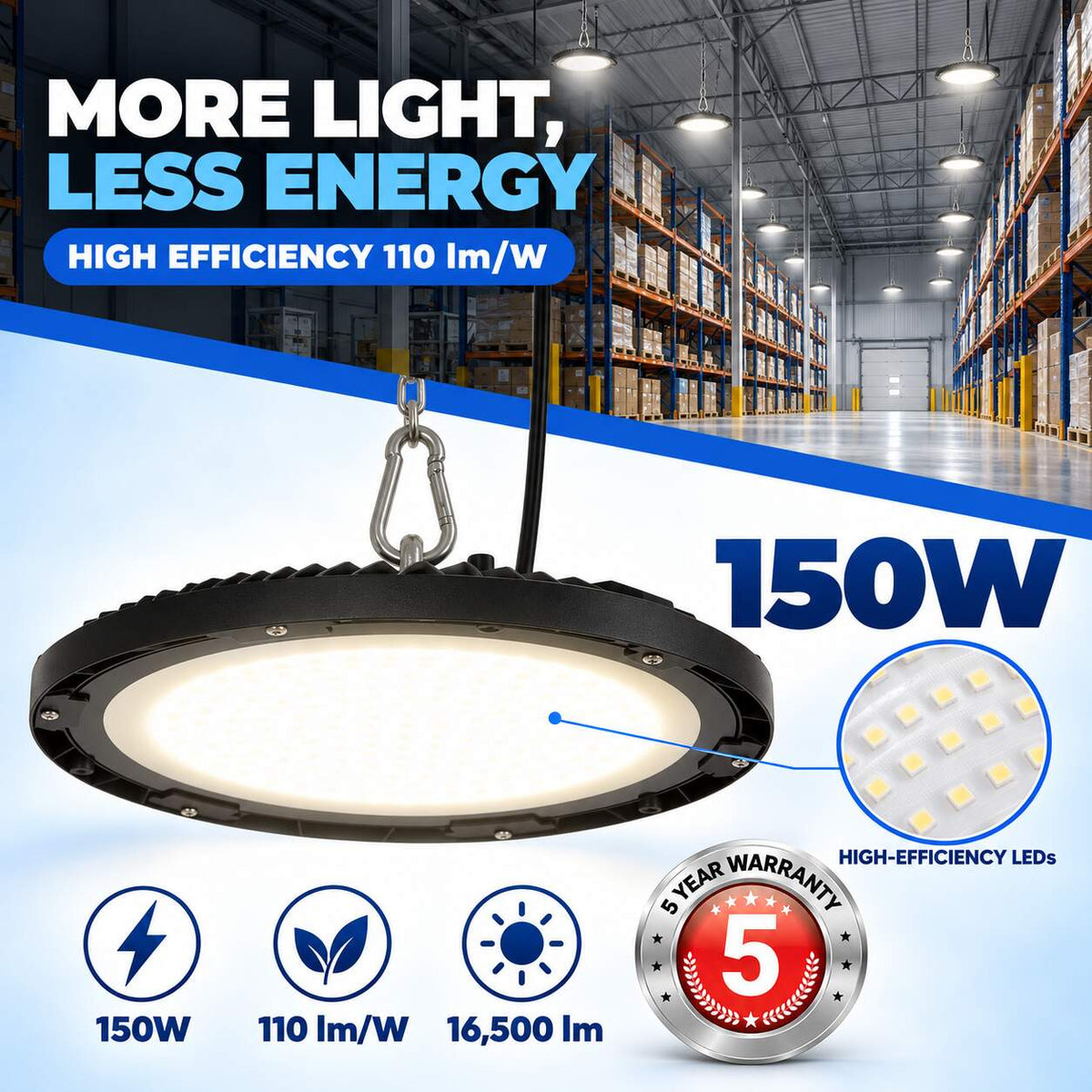 Campana LED industrial - 150W - IP65 - 110lm/W - 5 años de garantía (4)