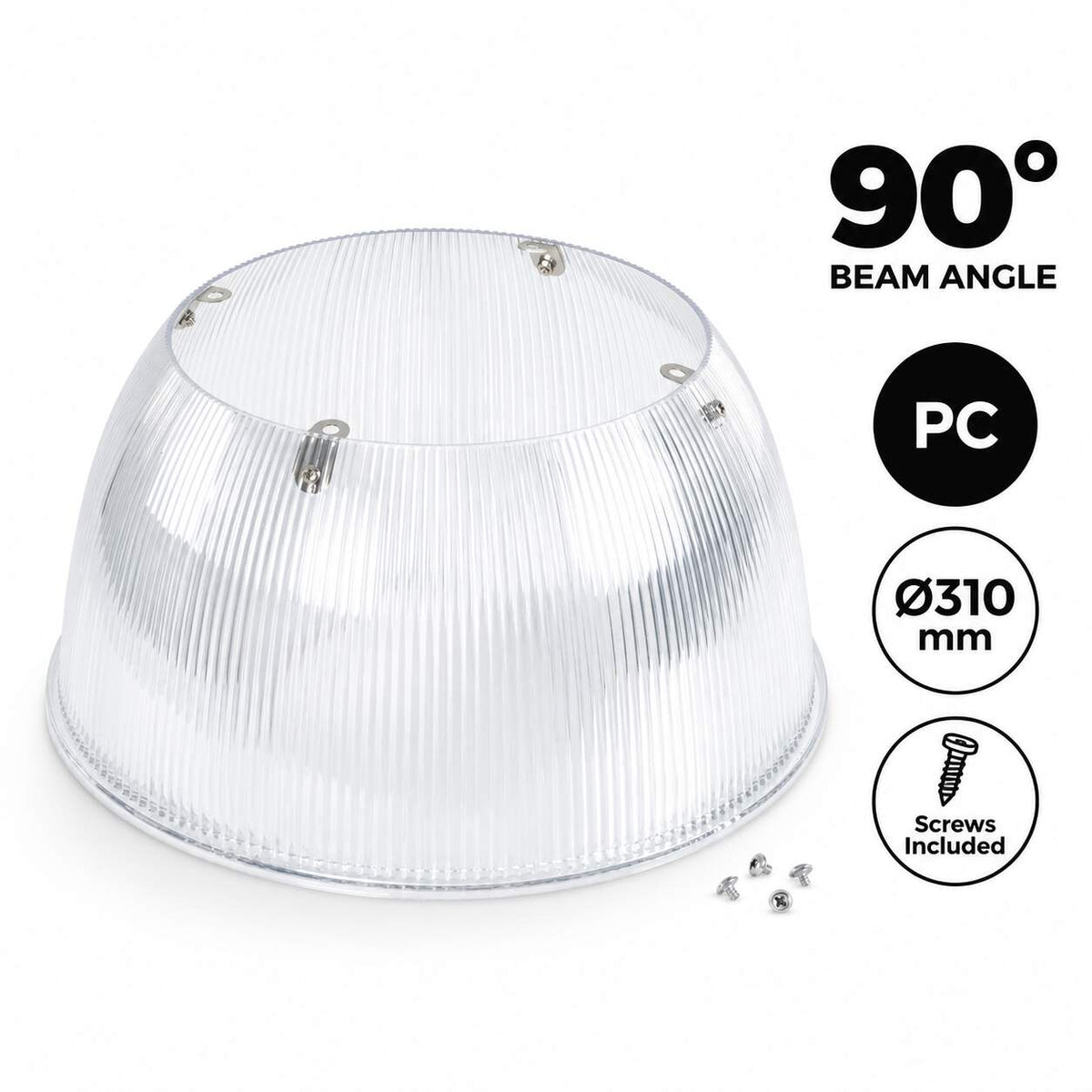 Difusor lumínico de policarbonato para campana LED industrial  B8155-150W - B8150-150 - Ángulo 90°