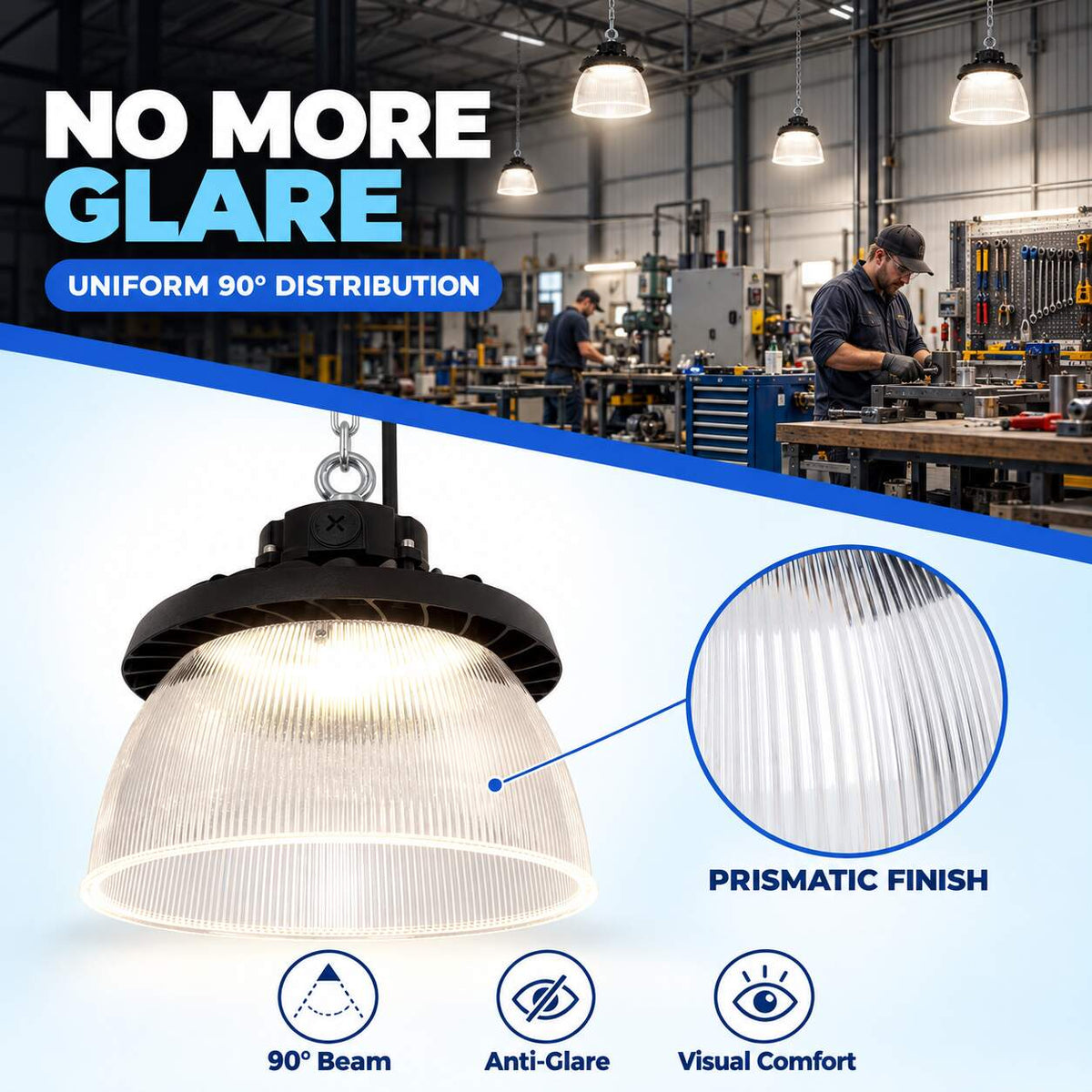 Difusor lumínico de policarbonato para campana LED industrial  B8155-150W - B8150-150 - Ángulo 90° (4)