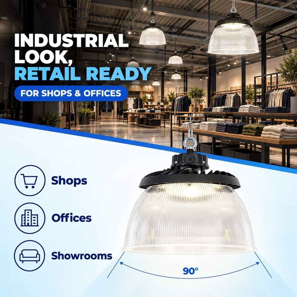 Difusor lumínico de policarbonato para campana LED industrial B8155-200W - B8150-200 - Ángulo 90° (8)