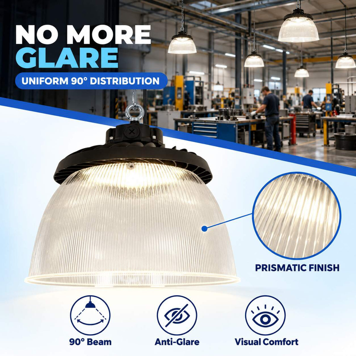 Difusor lumínico de policarbonato para campana LED industrial B8155-200W - B8150-200 - Ángulo 90° (3)