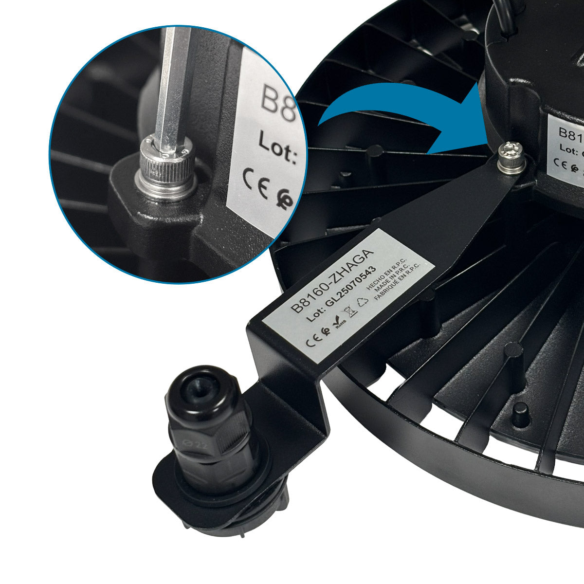 Campana LED UFO industrial - CCT - 150W - 170lm/W - Driver LIFUD - Ángulo seleccionable 110º/90º/70º - IP65 (22)