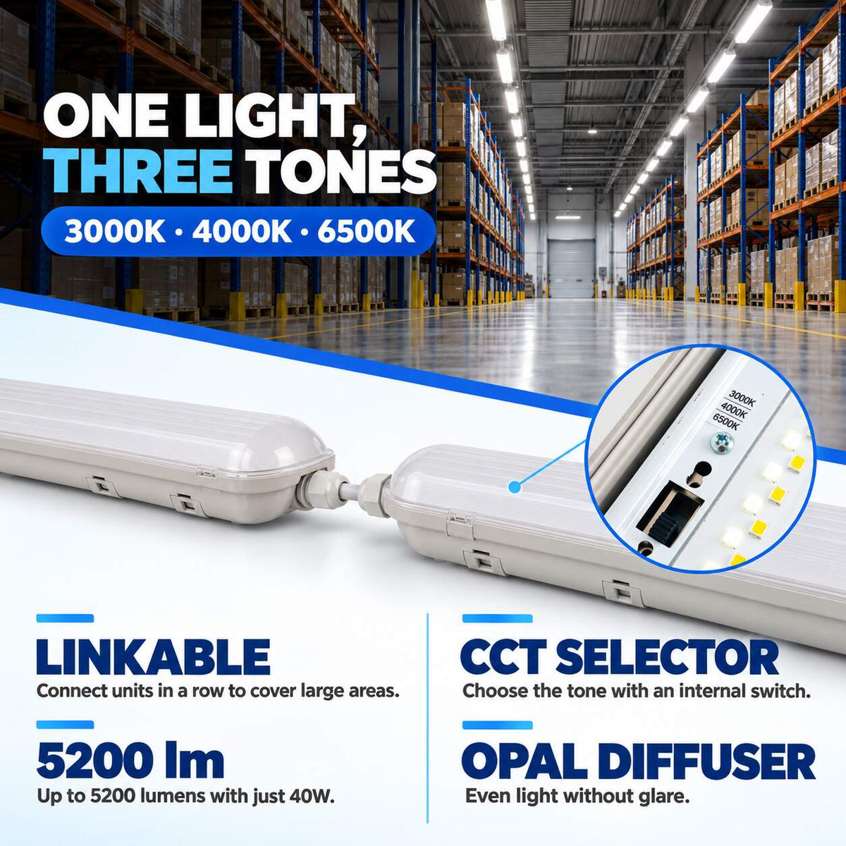 Pantalla estanca LED lineal enlazable Regulable DALI - CCT - 120cm - 40W - DALI - Driver LIFUD - IP65 (2)