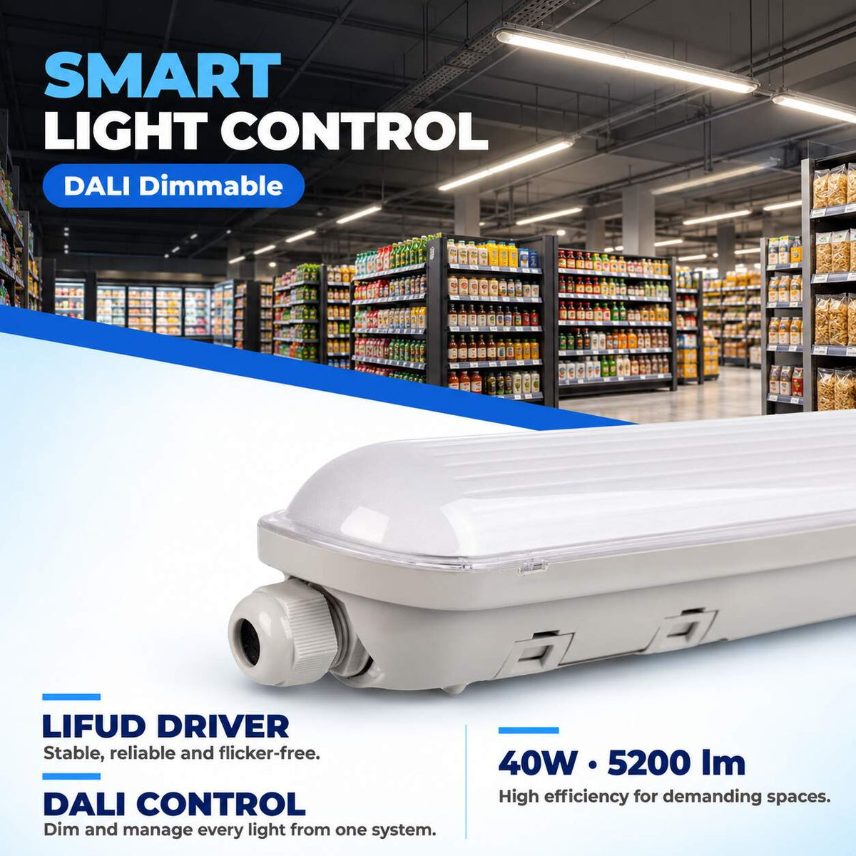 Pantalla estanca LED lineal enlazable Regulable DALI - CCT - 120cm - 40W - DALI - Driver LIFUD - IP65 (7)