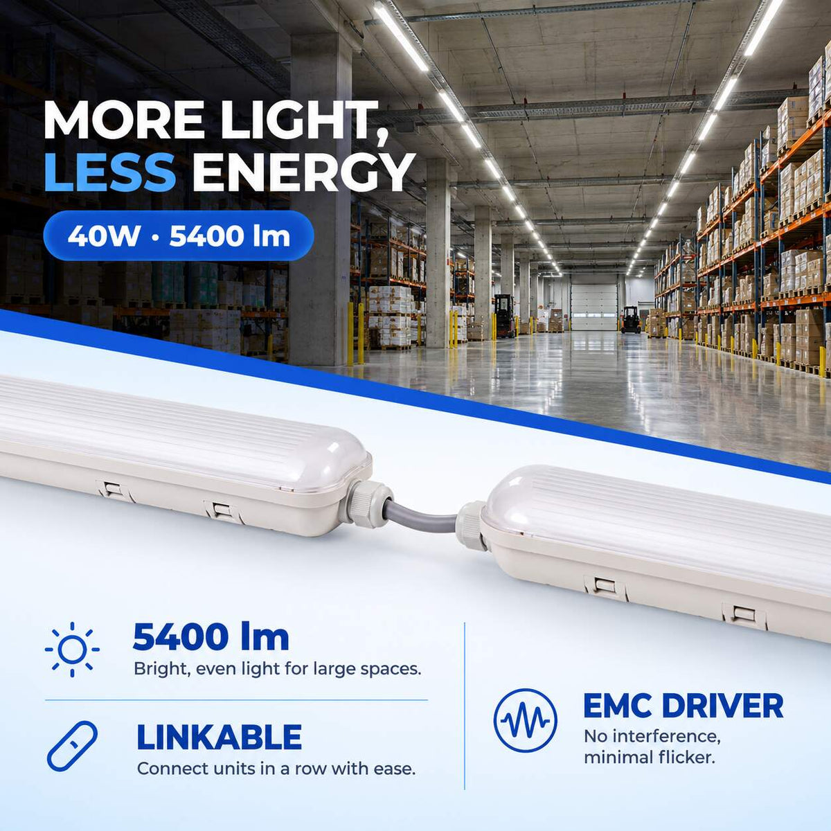 Pantalla estanca LED lineal conectable CCT con sensor de movimiento- 120cm - 40W - IP65 (3)