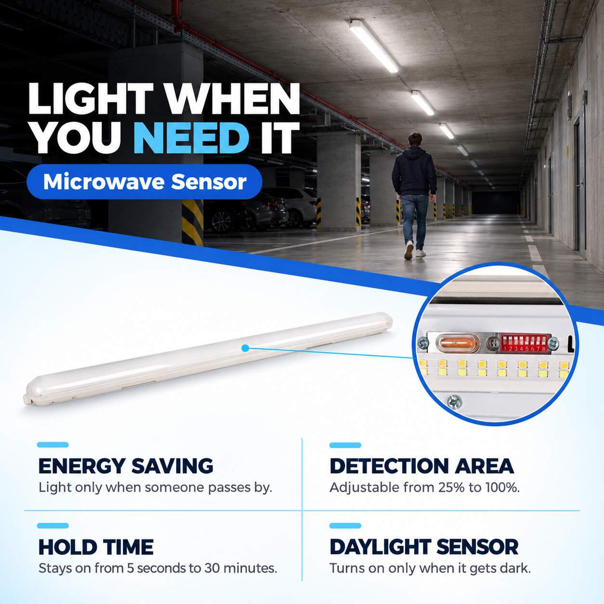 Pantalla estanca LED lineal conectable CCT con sensor de movimiento- 120cm - 40W - IP65 (7)