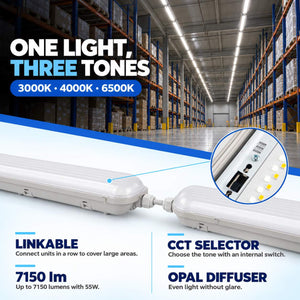 Pantalla estanca LED lineal enlazable- Regulable DALI - CCT - 150cm - 55W - Driver LIFUD - IP65 (3)