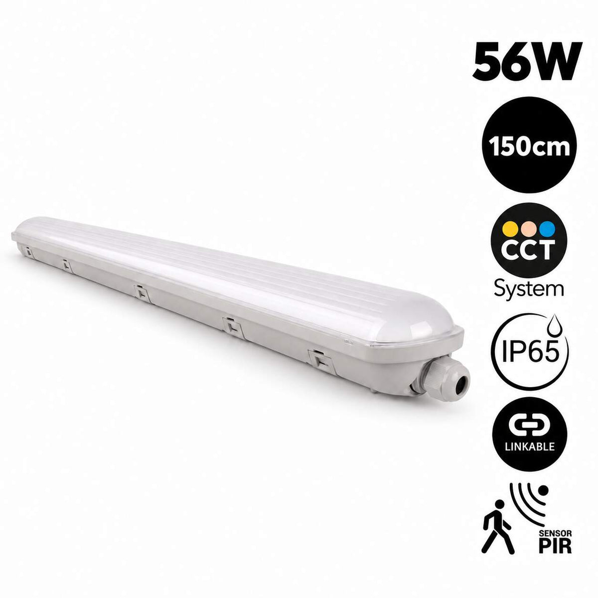 Pantalla estanca LED lineal conectable CCT con sensor de movimiento- 150cm - 56W - IP65