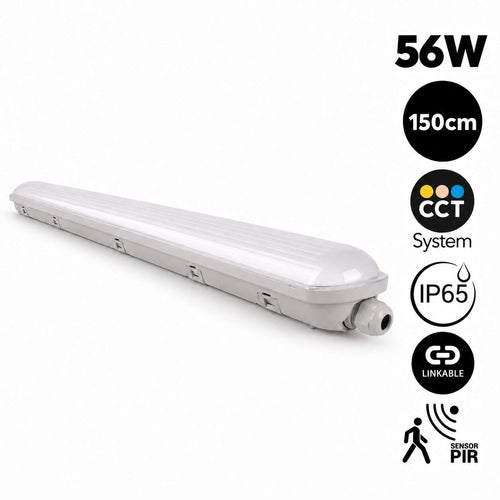 Réglette LED étanche CCT connectable avec détecteur de mouvement - 150cm - 56W - IP65