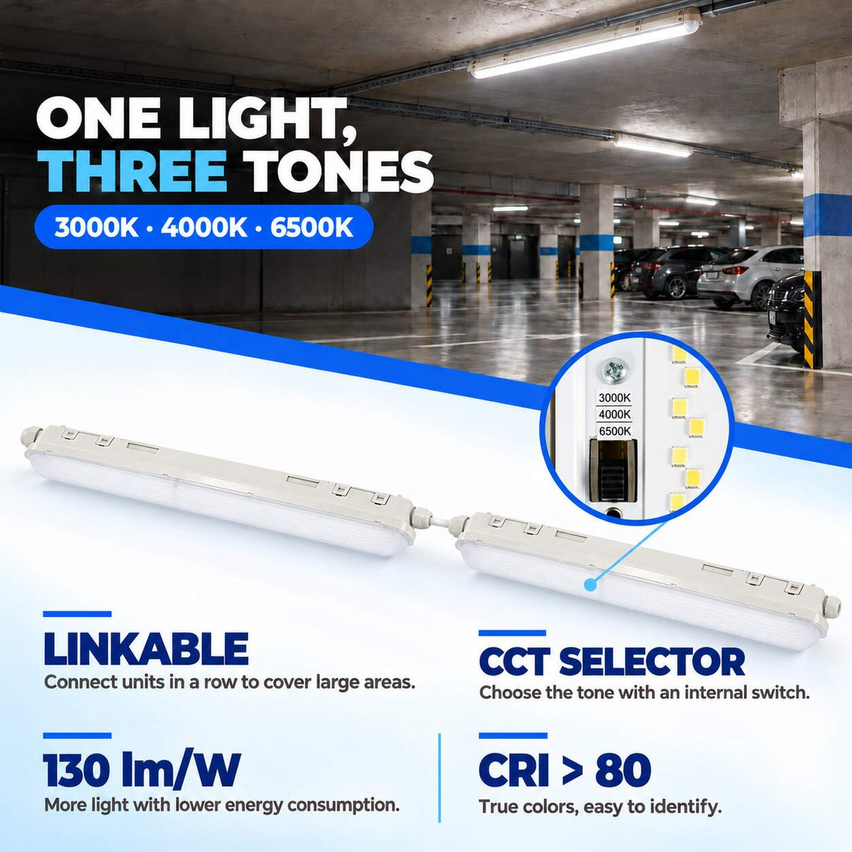 Pantalla estanca LED lineal enlazable CCT - 60cm - 21W - IP65 (3)
