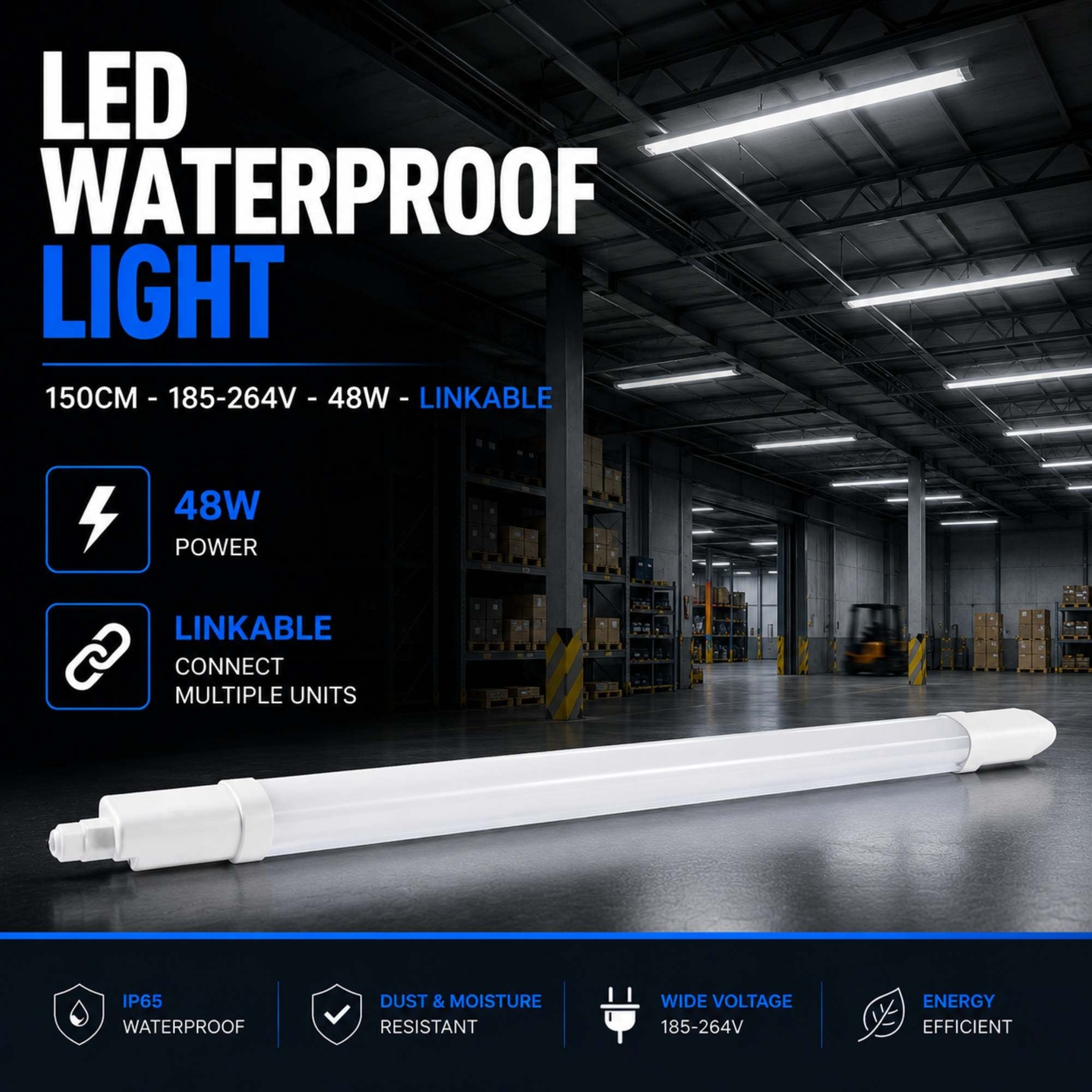 Pantalla estanca LED compacta - 48W - 110 lm/W - 150cm - ENLAZABLE - IP65 (7)