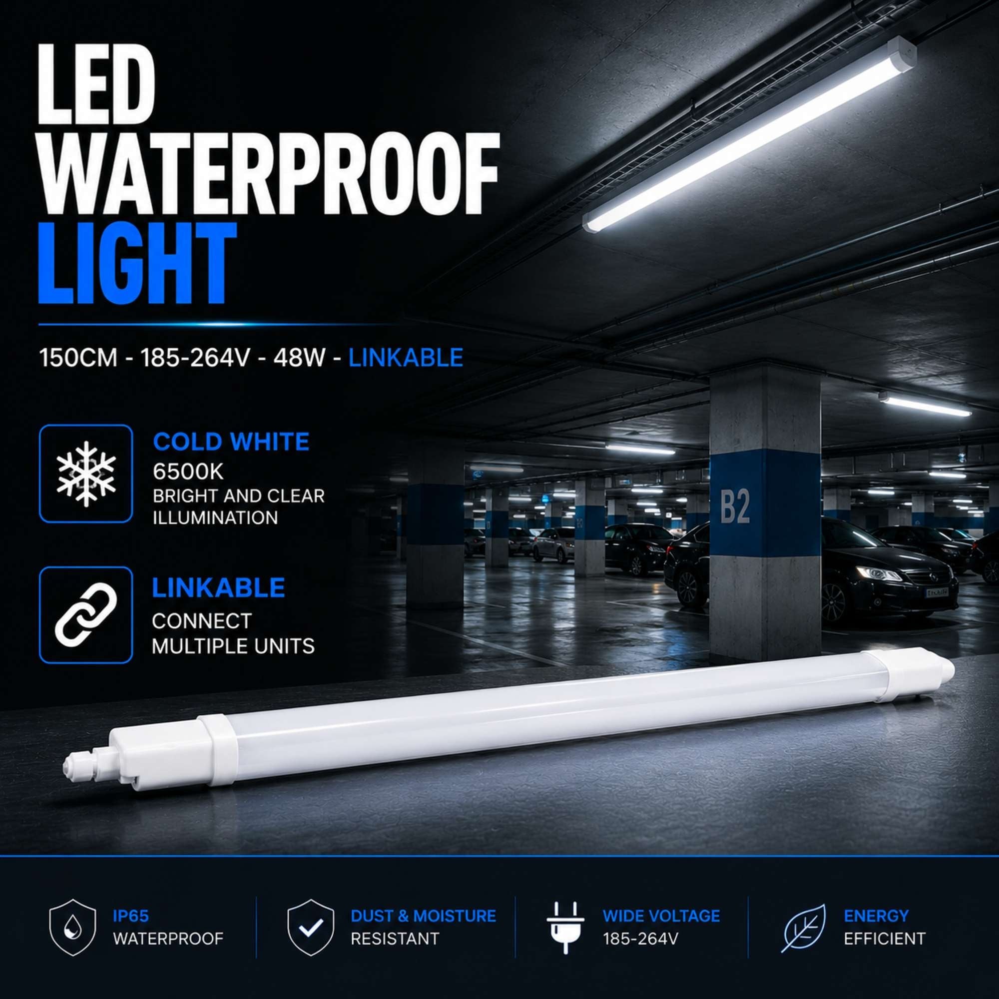Pantalla estanca LED compacta - 48W - 110 lm/W - 150cm - ENLAZABLE - IP65 (9)