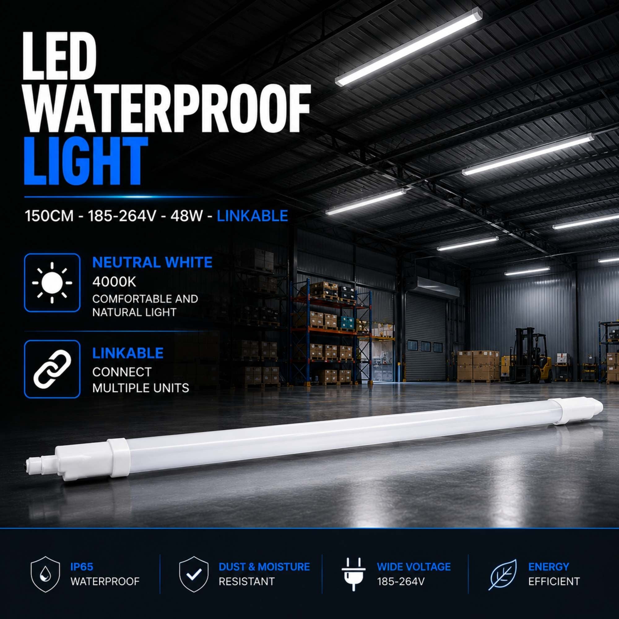 Pantalla estanca LED compacta - 48W - 110 lm/W - 150cm - ENLAZABLE - IP65 (1)