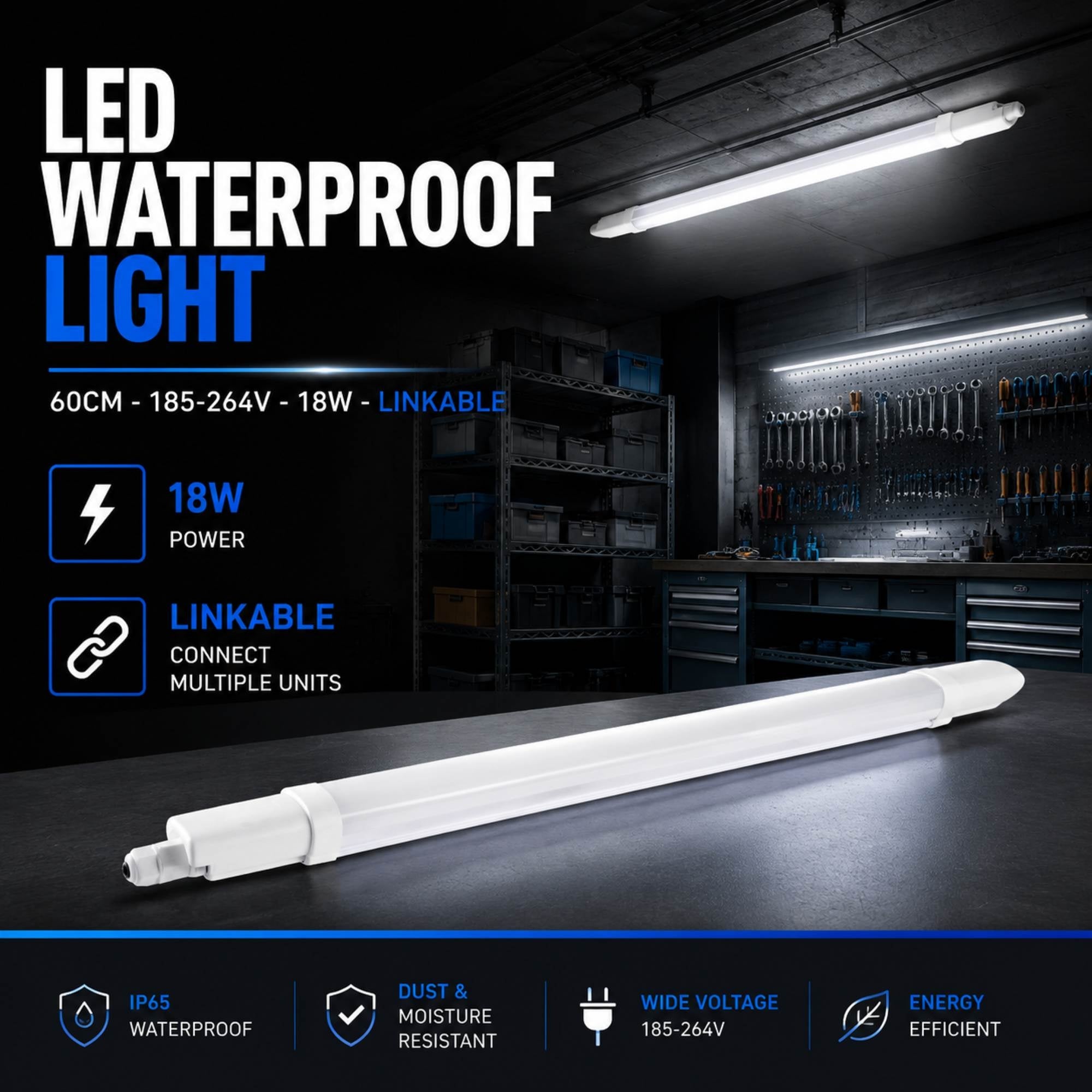 Pantalla estanca LED compacta - 18W - 110 lm/W - 60cm - ENLAZABLE - IP65 (5)