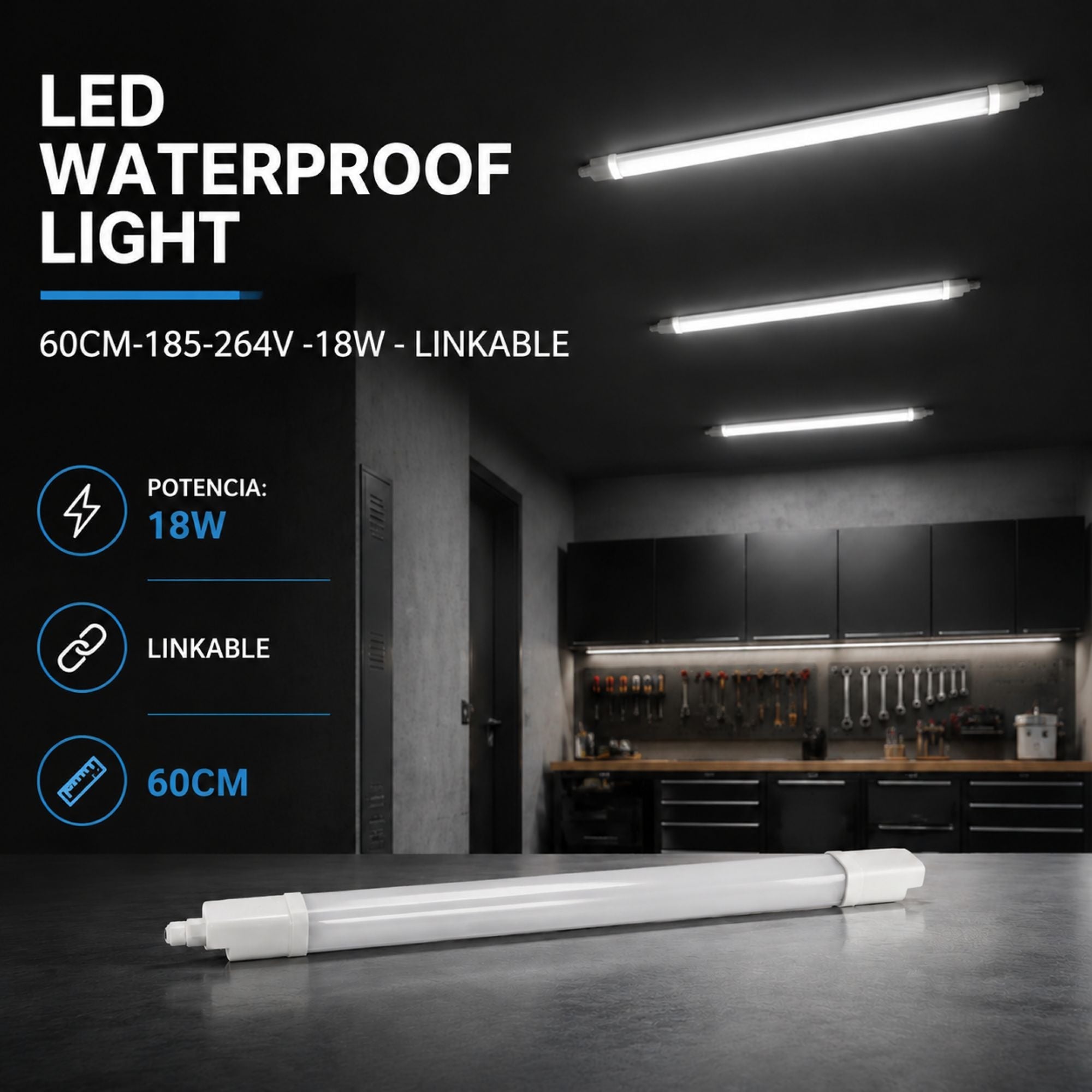 Pantalla estanca LED compacta - 18W - 110 lm/W - 60cm - ENLAZABLE - IP65 (4)