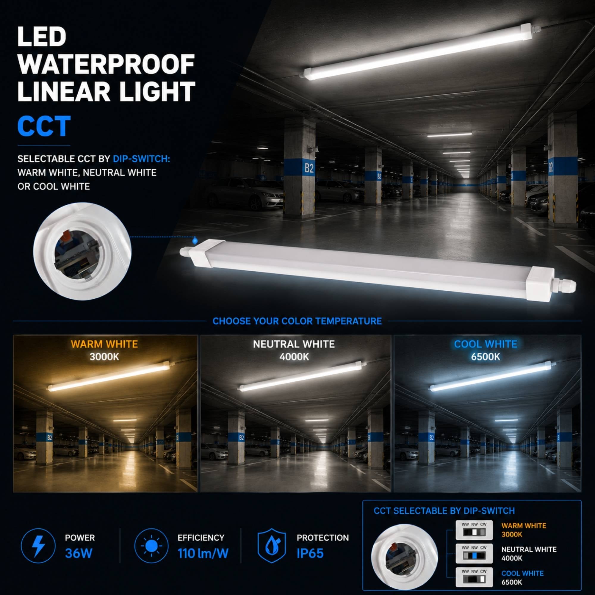 Pantalla estanca LED - 36W - CCT - 120cm - IP65 (5)