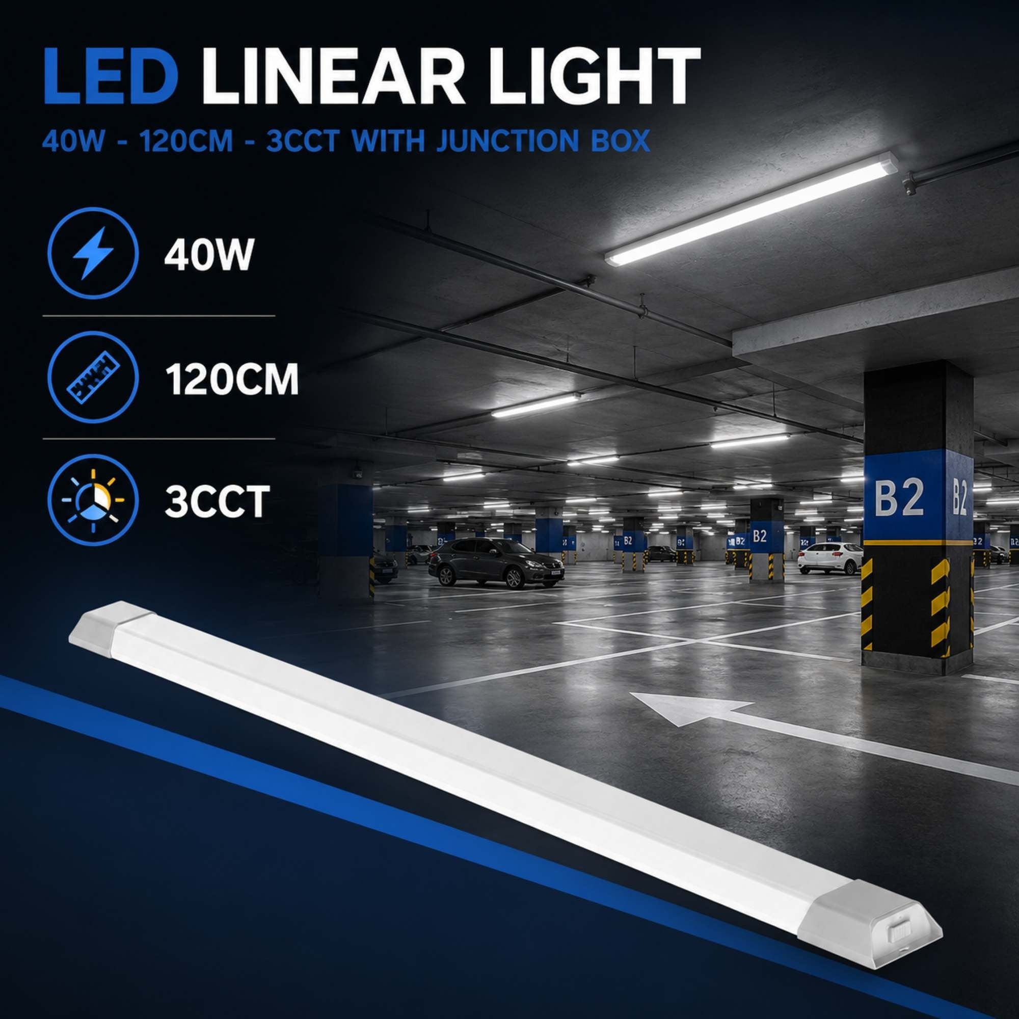 Luminaria lineal LED con caja de empalme - 3CCT - 40W - 120cm (2)