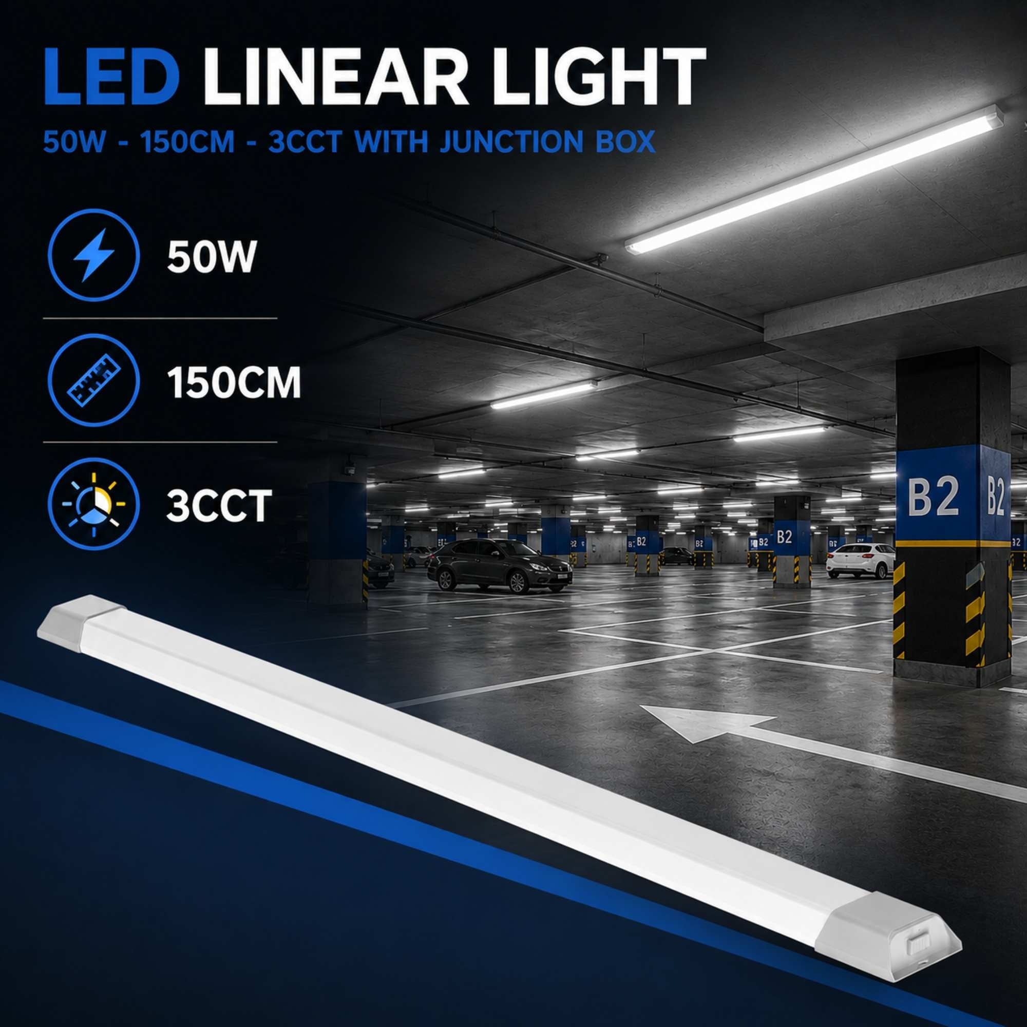 Luminaria lineal LED con caja de empalme - 3CCT - 50W - 150cm (4)