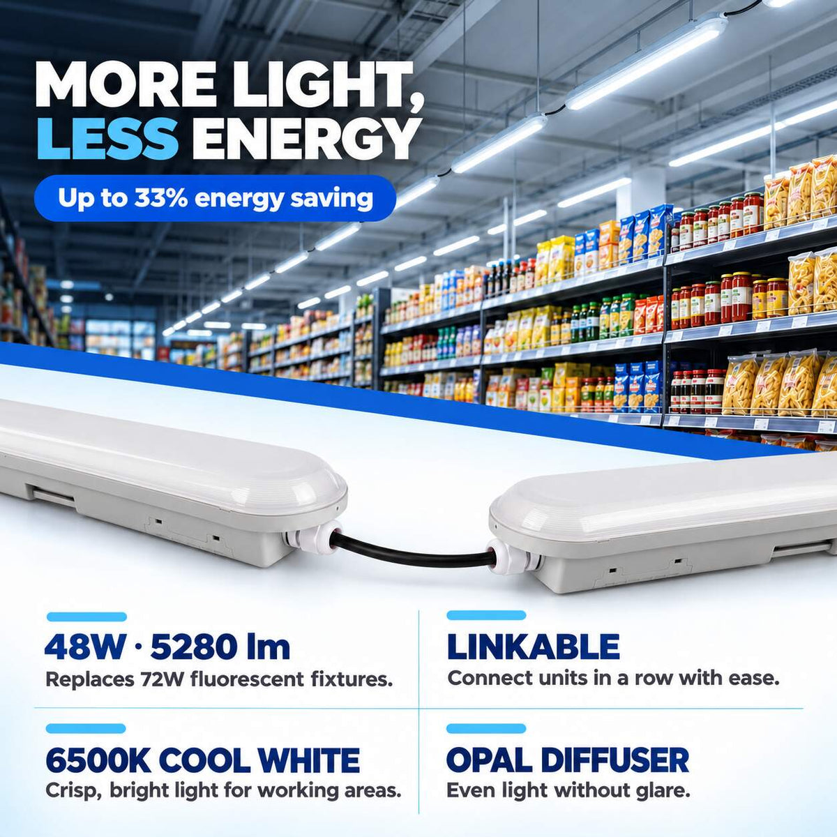 Pantalla estanca LED lineal enlazable 48W  - 150cm - IP65 (3)