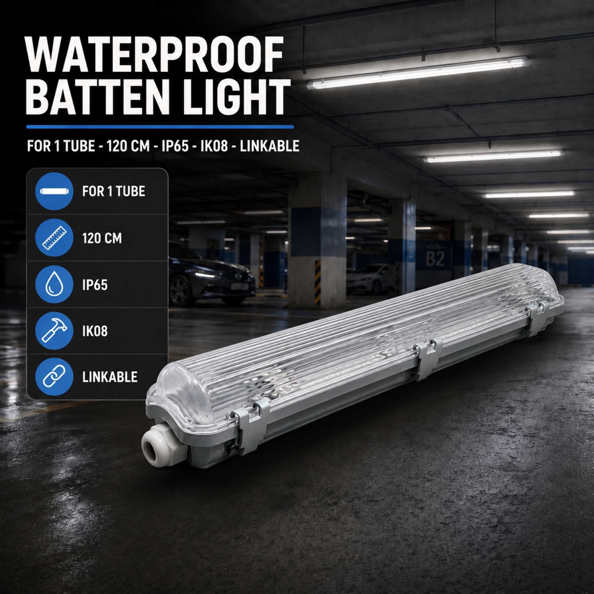 Pantalla estanca para 1 tubo LED - 120cm - IP65 (6)
