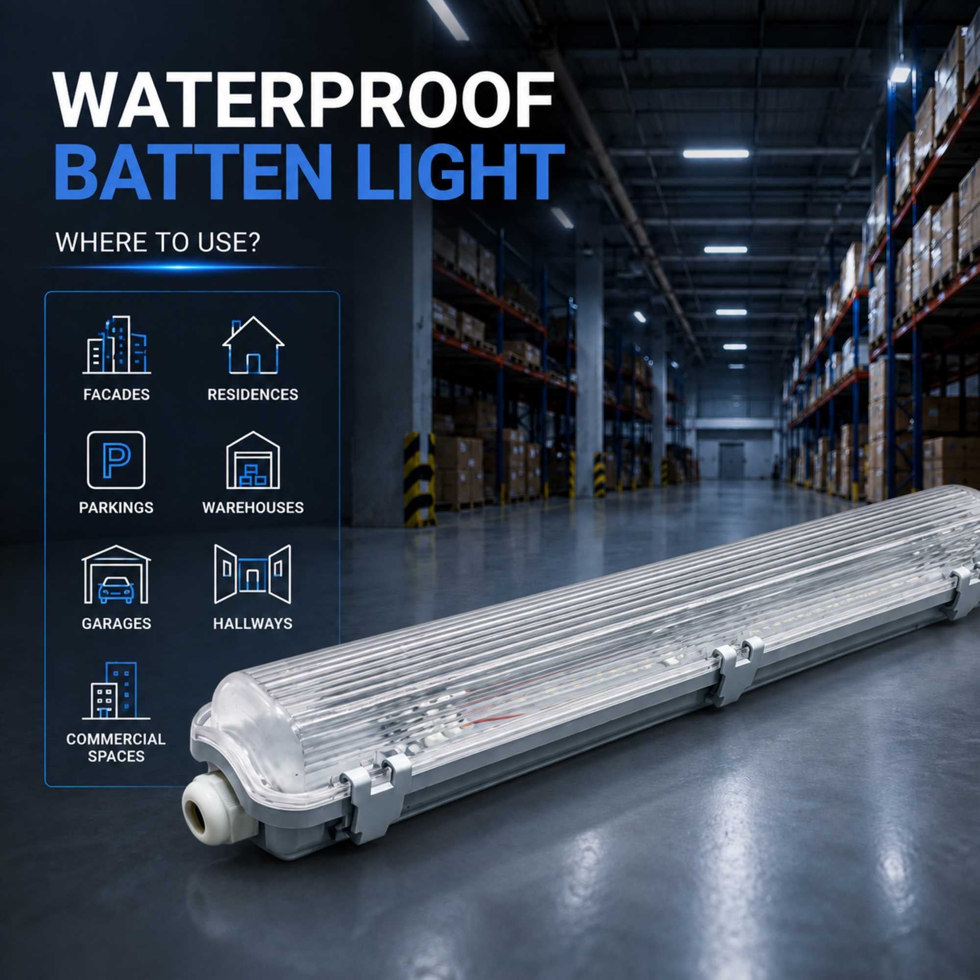 Pantalla estanca para 1 tubo LED - 120cm - IP65 (7)