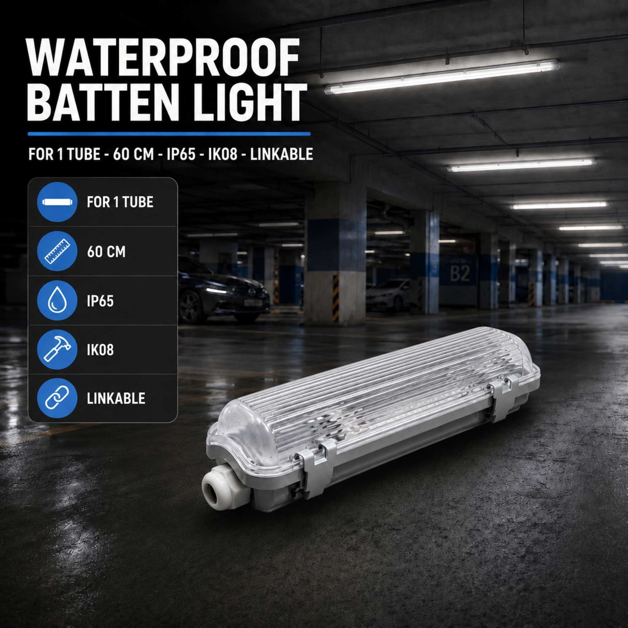Pantalla estanca para 1 tubo LED - 60cm - IP65 (7)