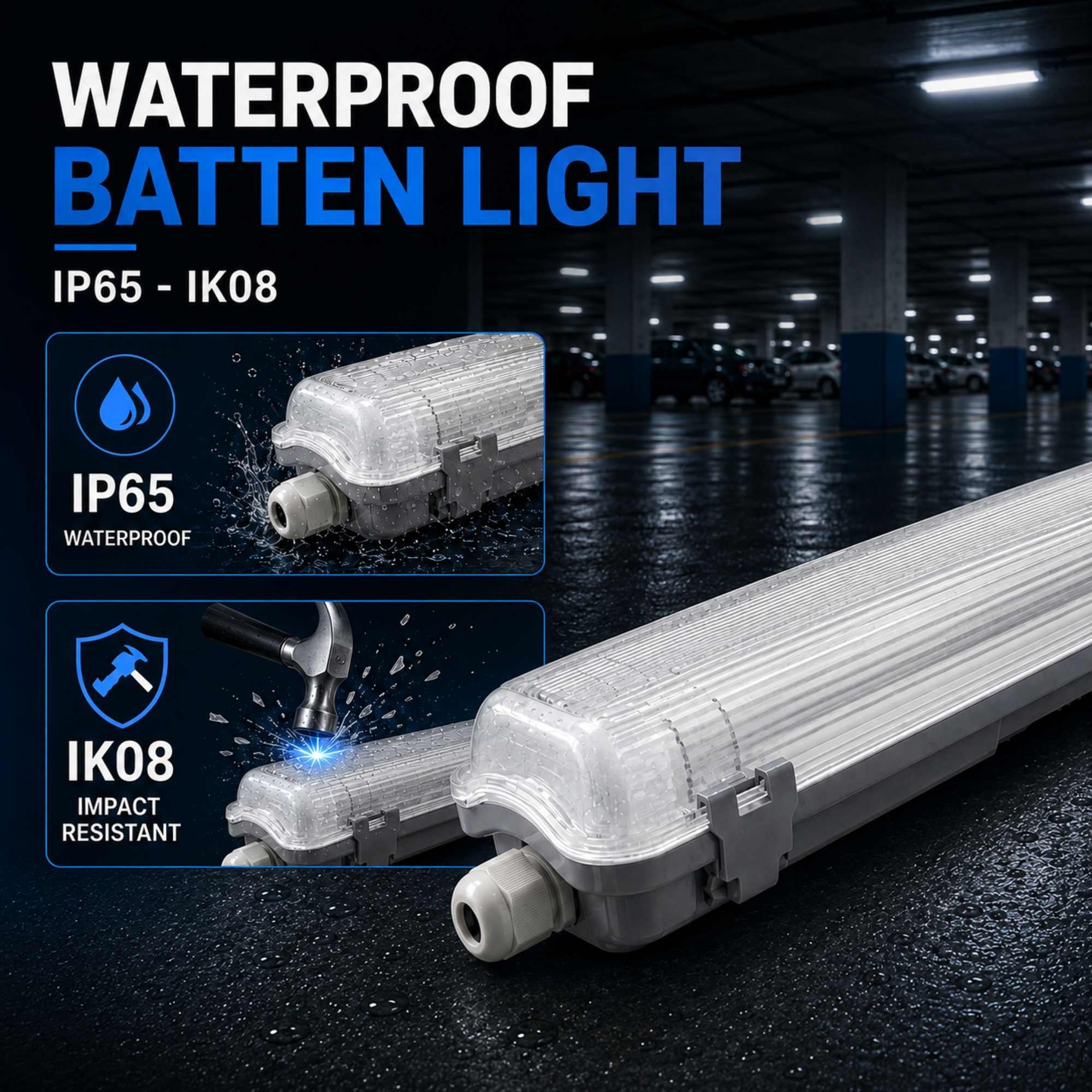 Pantalla estanca para 2 tubos LED - 60cm - IP65 (8)