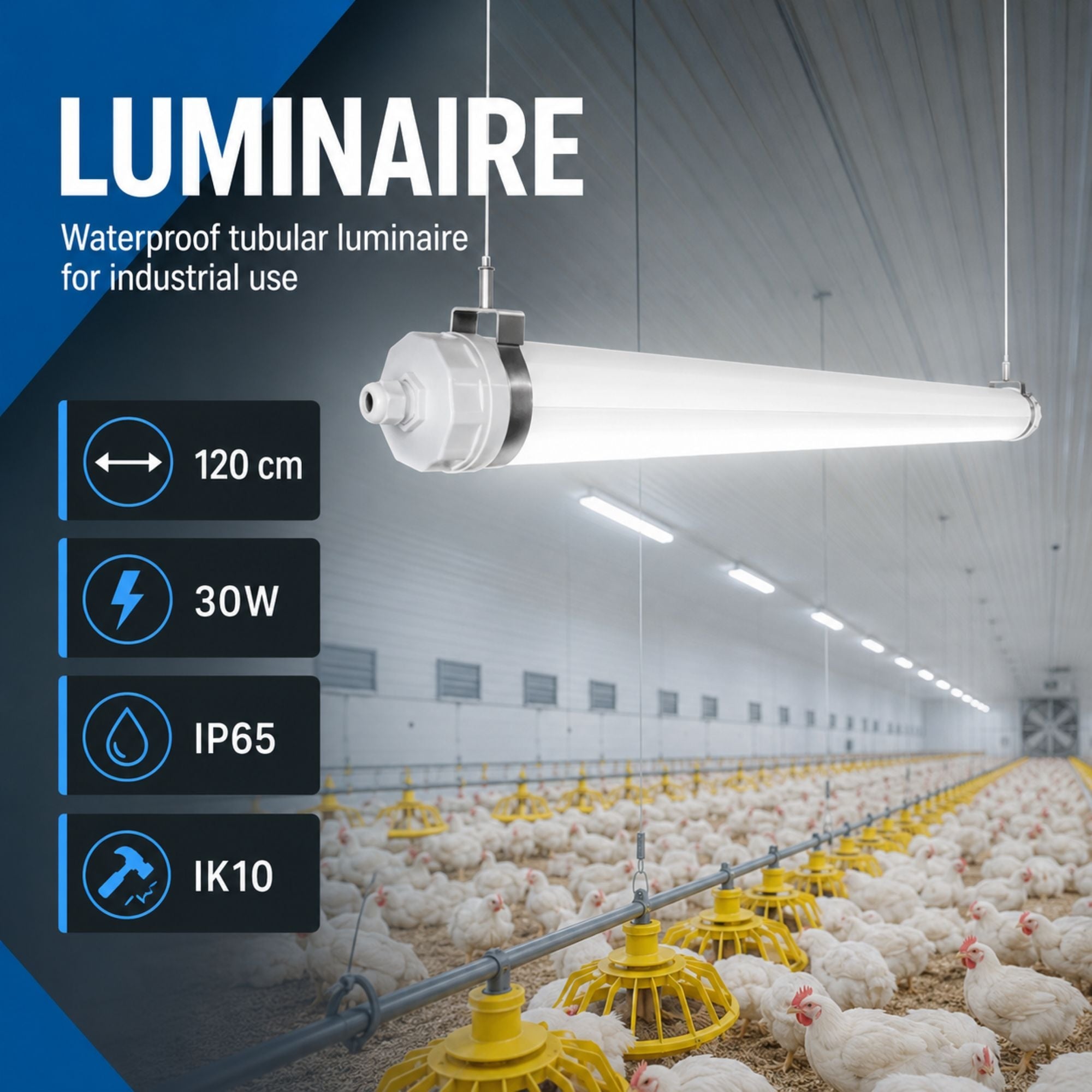 Luminaria estanca tubular para uso industrial - 120cm - 30W - IP65 - IK10 (4)
