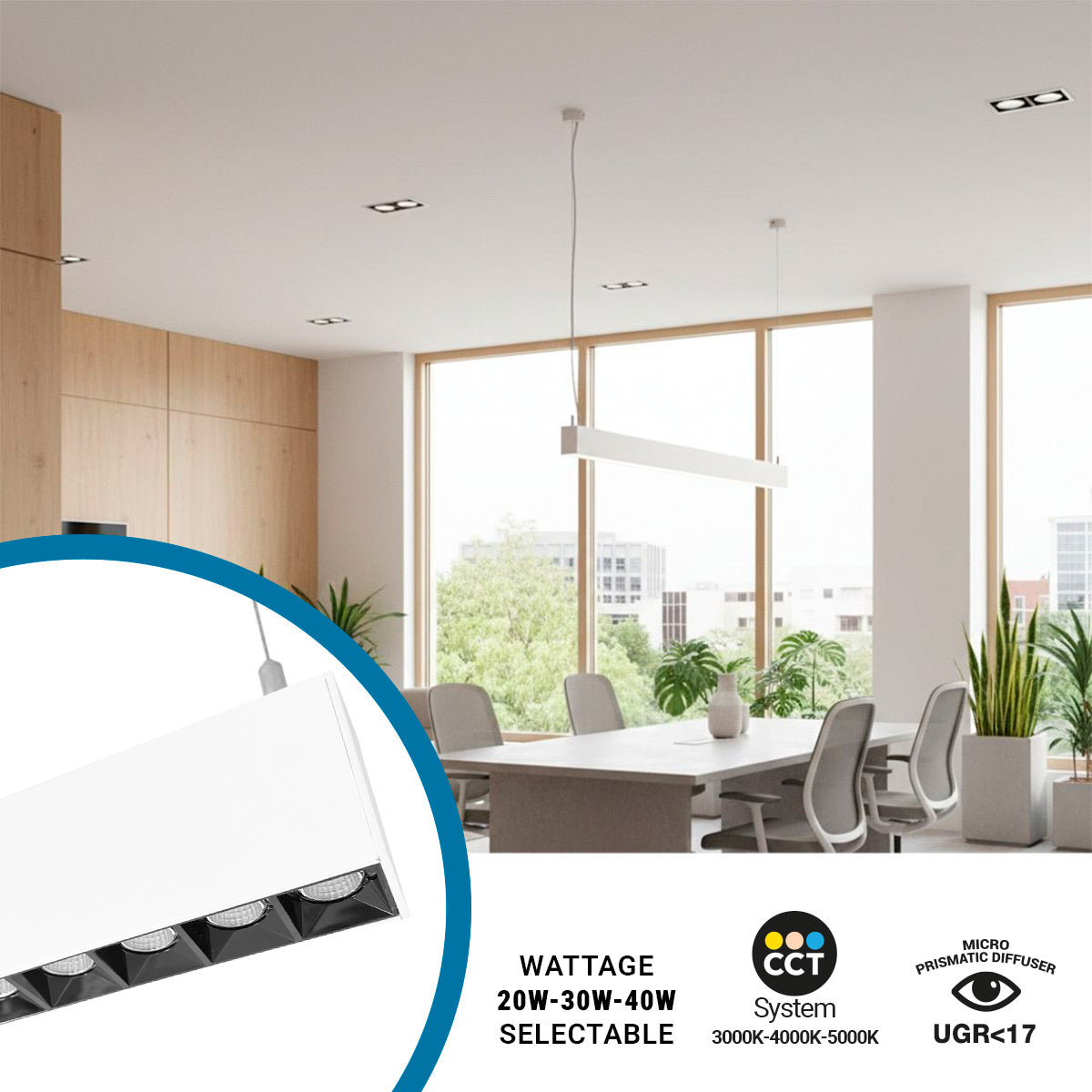 Luminaria lineal LED CCT - Suspensión/superficie - Potencia ajustable 20W/30W/40W - 120cm - UGR 17 (18)
