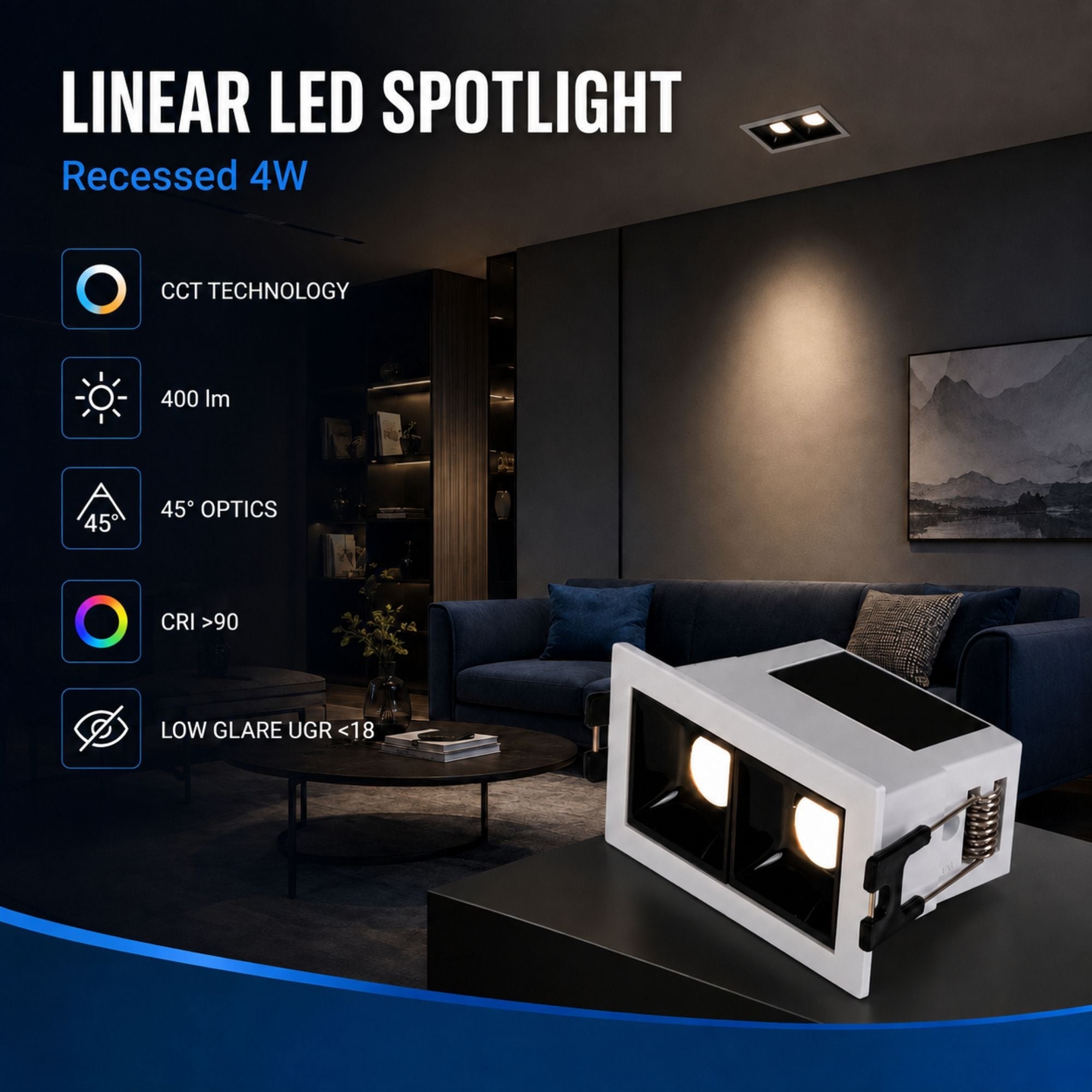 Foco lineal LED empotrable 4W - CCT - UGR18 - CRI90 - IP20 (8)