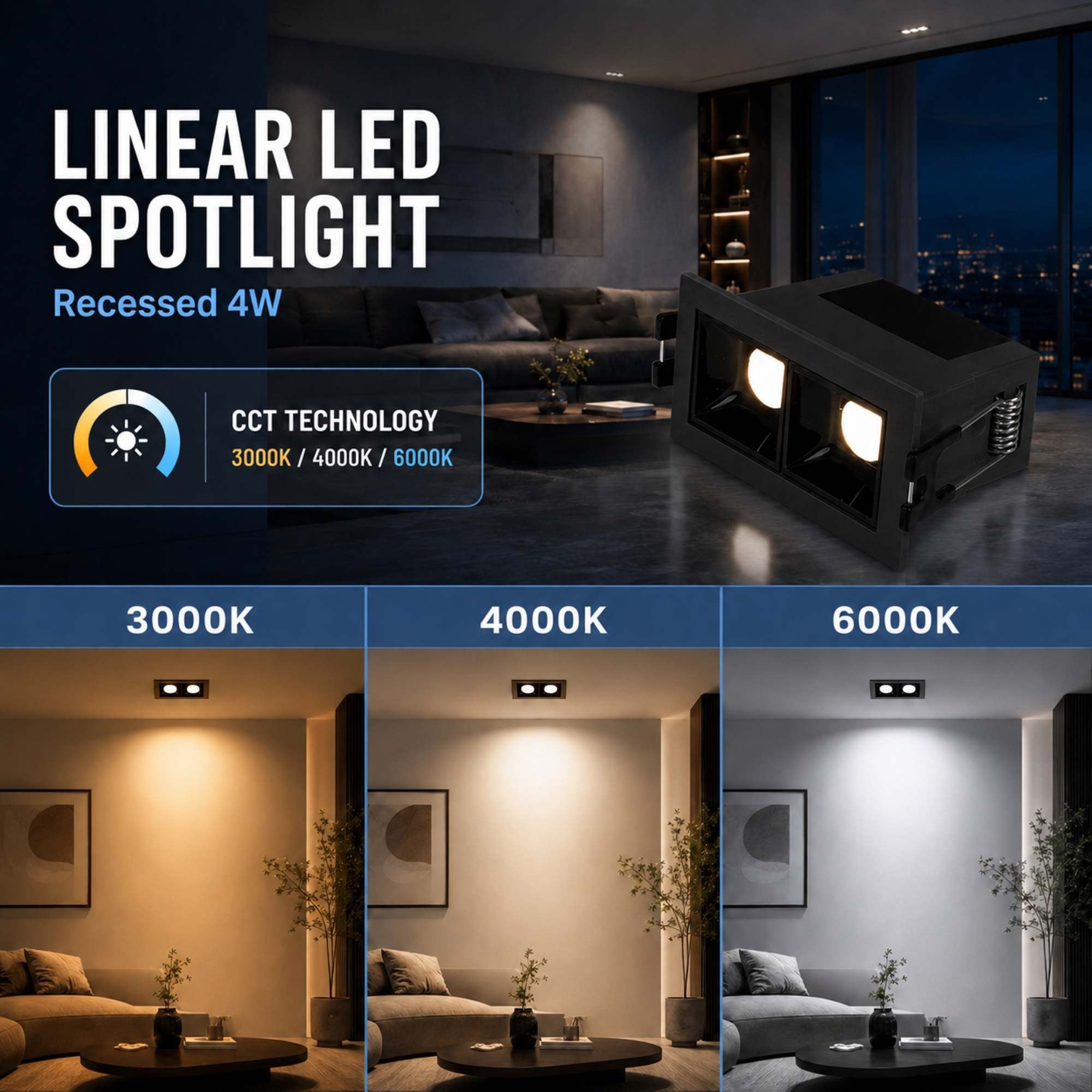Foco lineal LED empotrable 4W - CCT - UGR18 - CRI90 - IP20 (22)