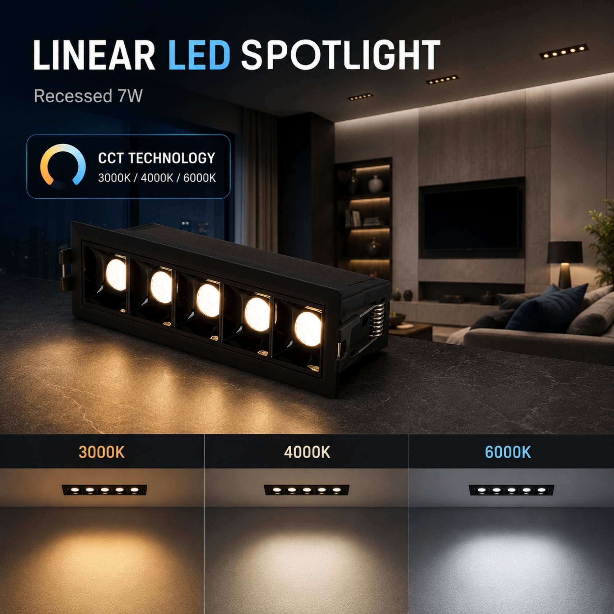 Foco lineal LED empotrable 7W - CCT - UGR18 - CRI90 - IP20 (24)