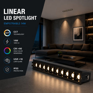 Foco lineal LED empotrable 14W - CCT - UGR18 - CRI90 - IP20 (23)