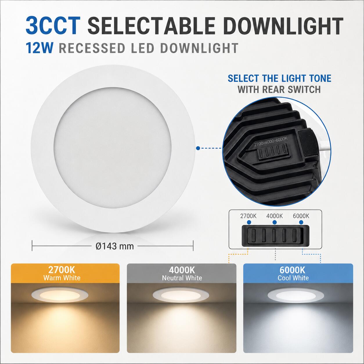Downlight LED circular empotrable - CCT - 12W - Corte Ø 120 mm - IP54 (3)