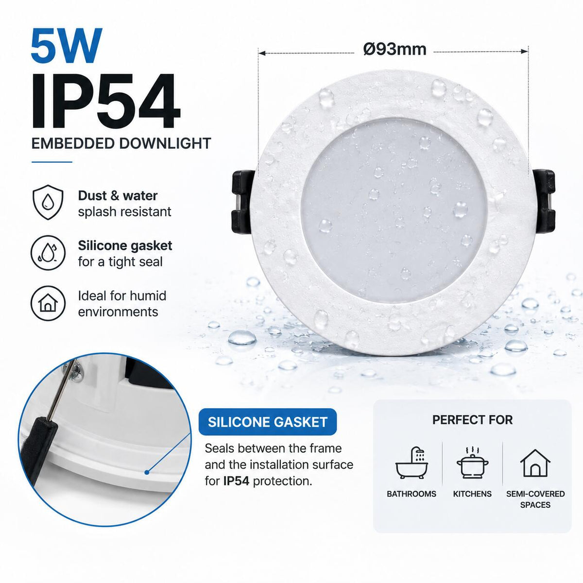 Downlight LED circular empotrable - CCT - 5W - Corte Ø 75 mm - IP54 (6)