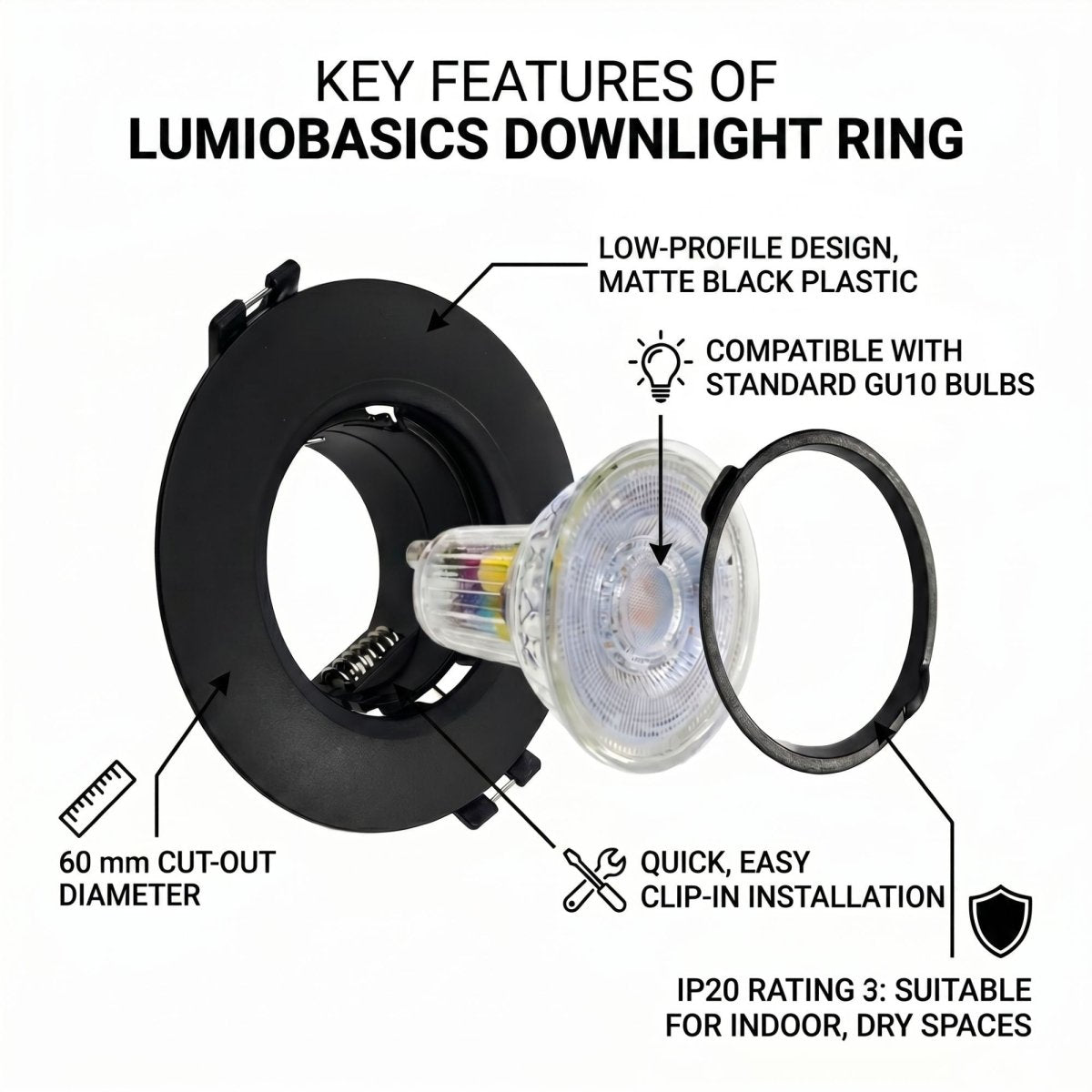 Aro downlight circular para bombilla GU10 / MR16 - Bajo UGR - Corte Ø60 mm - Barcelona Led-Accesorios
