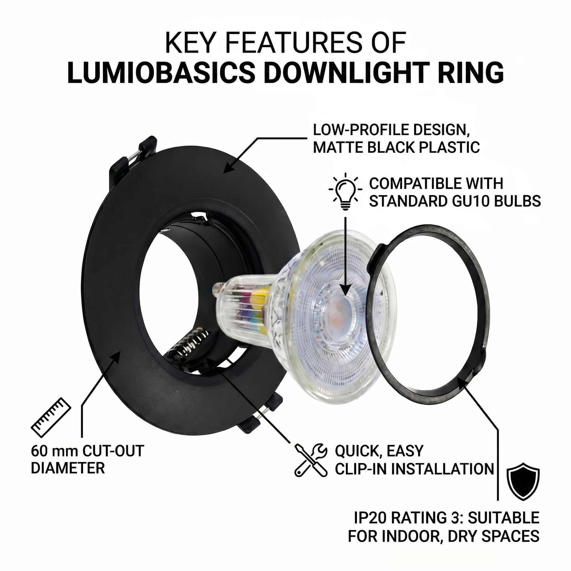 Aro downlight circular para bombilla GU10 / MR16 - Bajo UGR - Corte Ø60 mm (19)