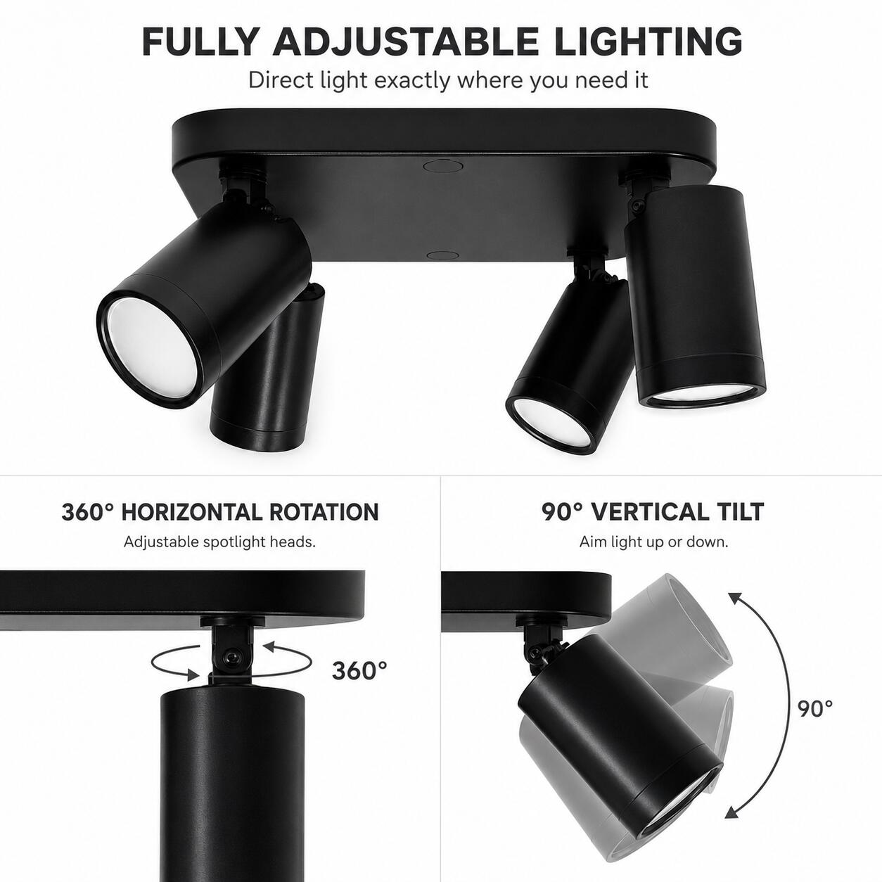 Aplique de techo cuadrado orientable - 4 x GU10 - Bajo UGR (6)