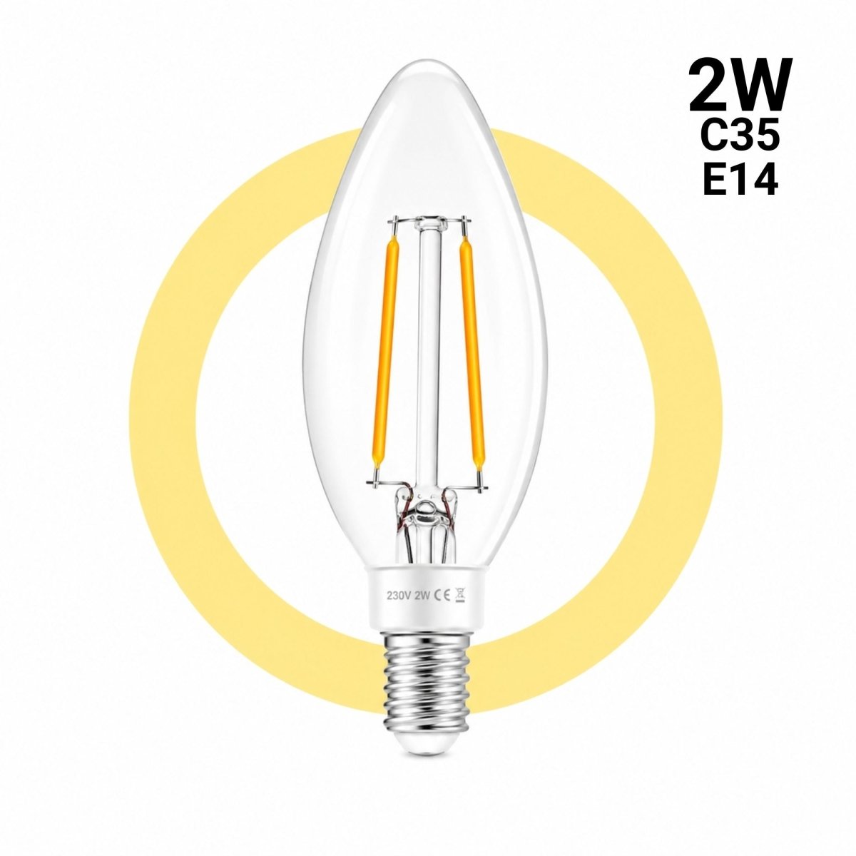 Bombilla LED filamento Vela - E14 C35 - 2W - 3000K - Transparente | Iluminación | Barcelona Led