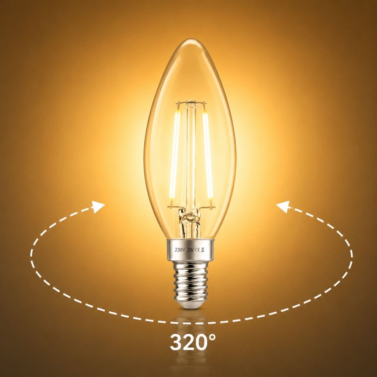 Bombilla LED filamento Vela - E14 C35 - 2W - 3000K - Transparente | Iluminación | Barcelona Led