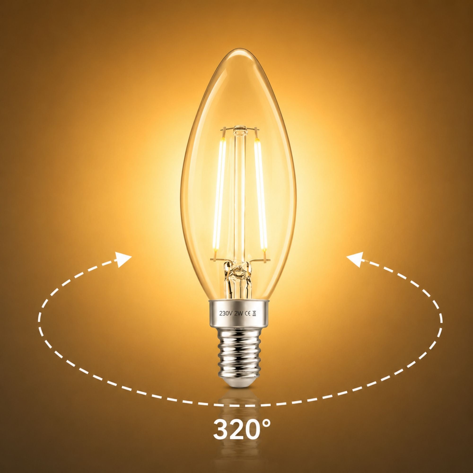 Bombilla LED filamento Vela - E14 C35 - 2W - 3000K - Transparente (4)