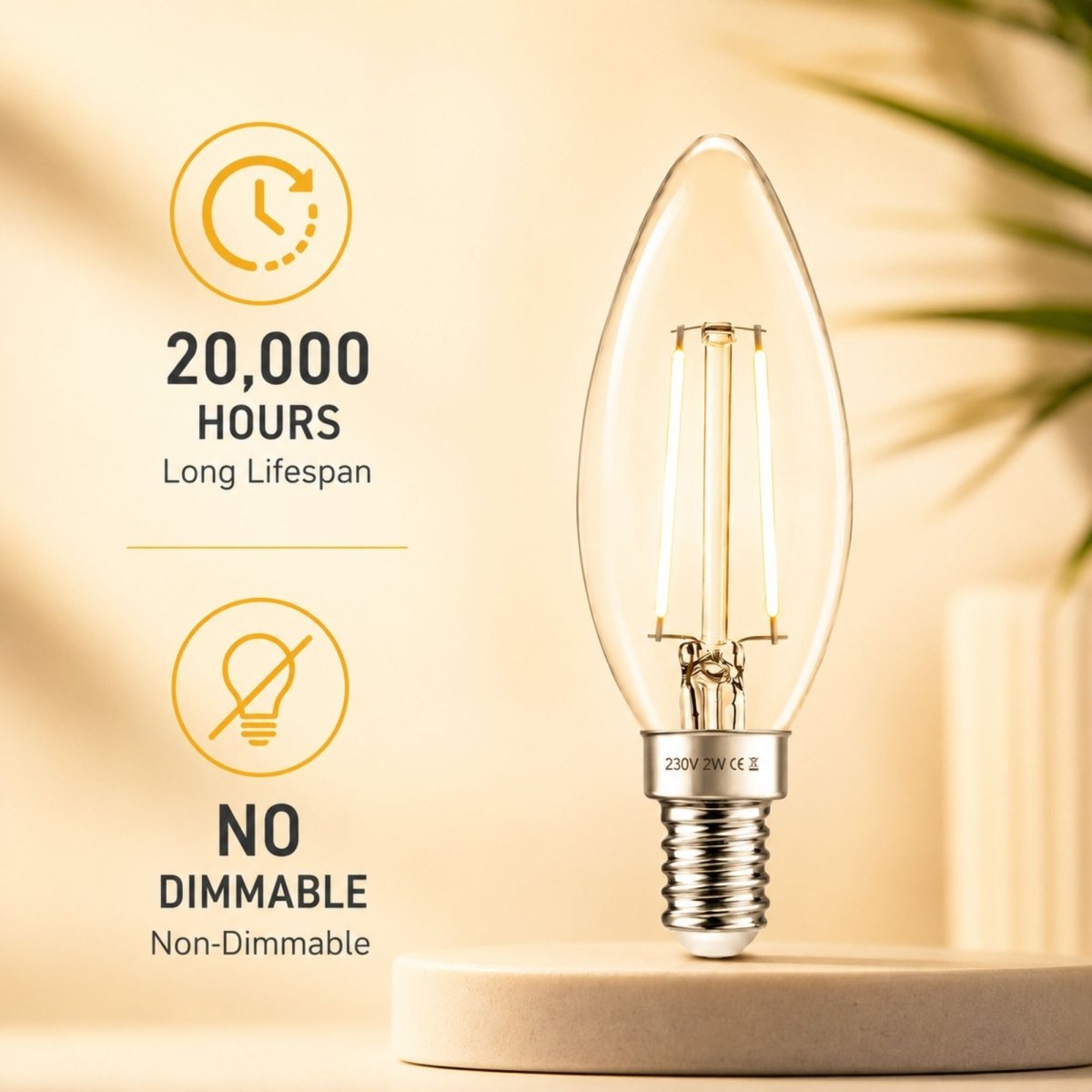 Bombilla LED filamento Vela - E14 C35 - 2W - 3000K - Transparente | Iluminación | Barcelona Led