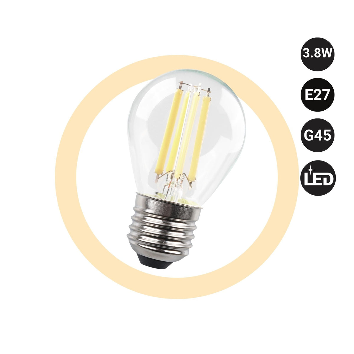 Bombilla LED filamento esférica - E27 G45 - 3.8W - Transparente