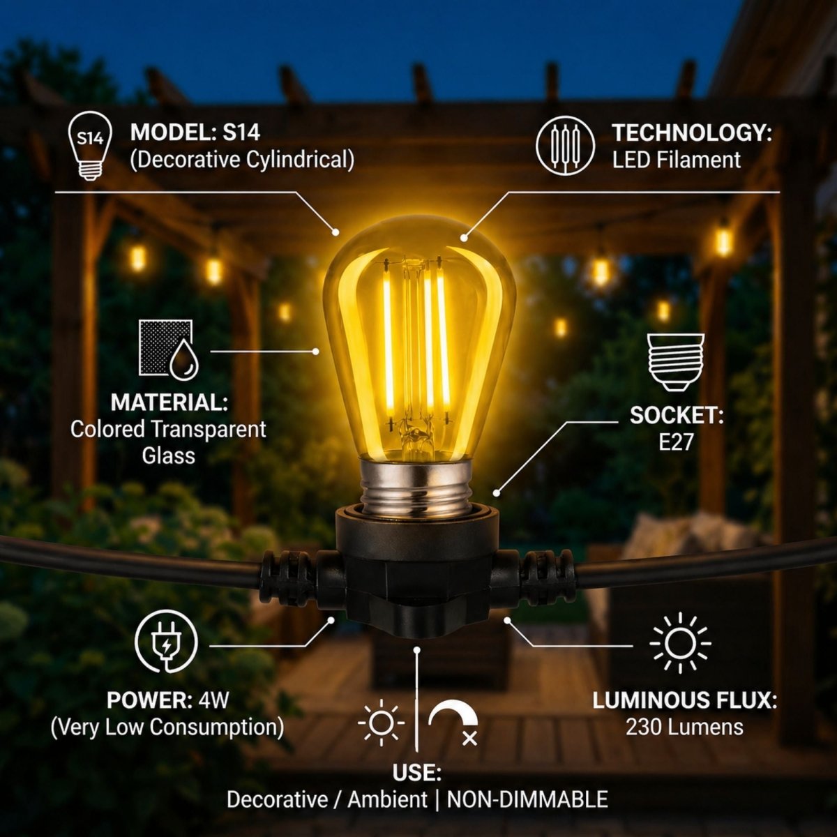 Bombilla LED Filamento - S14 E27 - 4W - Cristal de colores - Barcelona Led-Iluminación