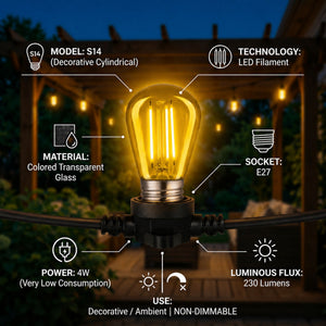 Bombilla LED Filamento - S14 E27 - 4W - Cristal de colores (14)