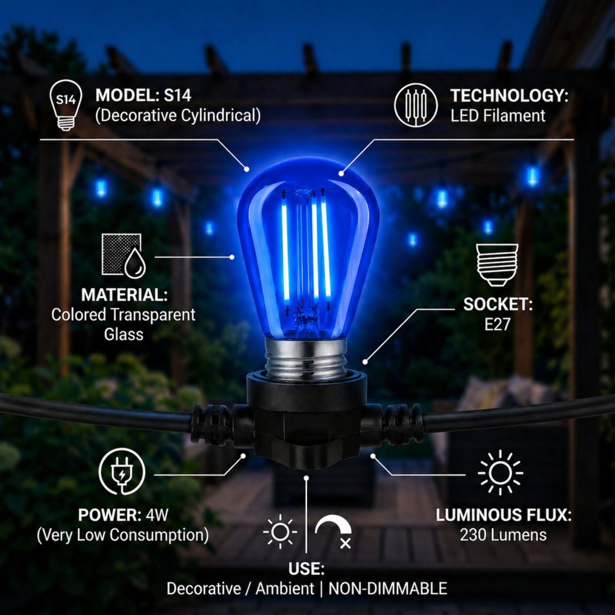 Bombilla LED Filamento - S14 E27 - 4W - Cristal de colores - Barcelona Led-Iluminación