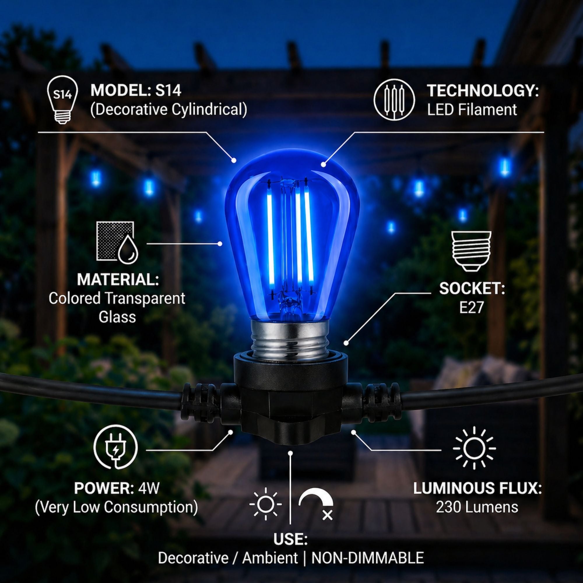 Bombilla LED Filamento - S14 E27 - 4W - Cristal de colores (8)