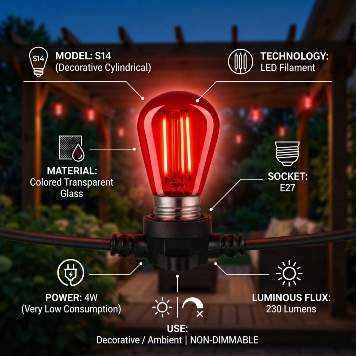 Bombilla LED Filamento - S14 E27 - 4W - Cristal de colores - Barcelona Led-Iluminación